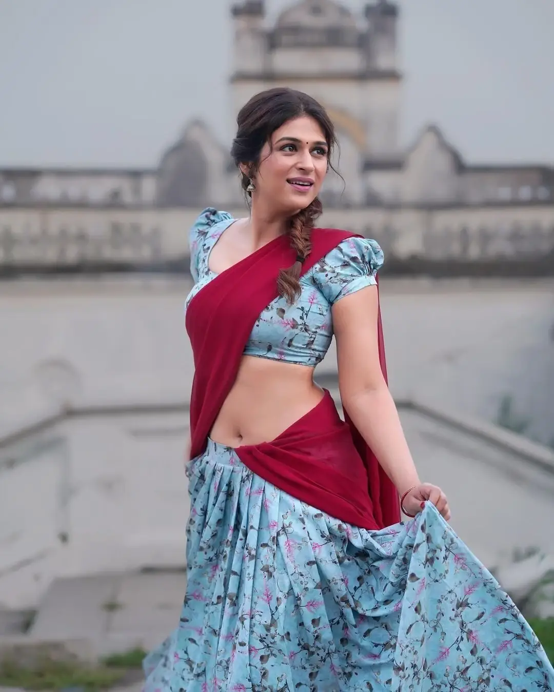 South Indian Traditional Blue Lehenga Choli Shraddha Das